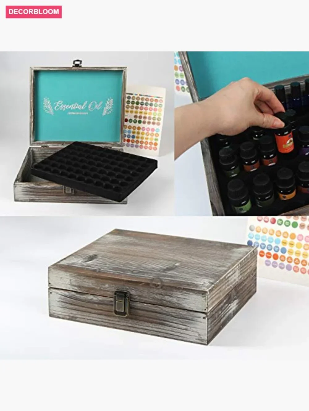 Essential Oil Storage Box with 70 Slots, Wooden Organizer for 5-15 ml Bottles